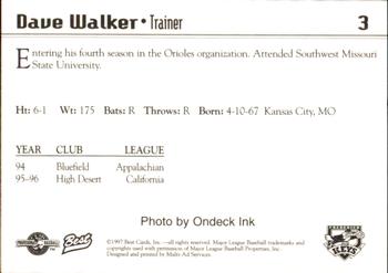 1997 Best Frederick Keys #3 Dave Walker Back