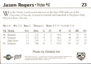 1997 Best Frederick Keys #23 Jason Rogers Back