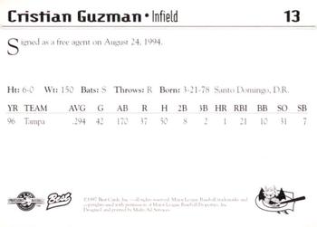 1997 Best Greensboro Bats #13 Cristian Guzman Back