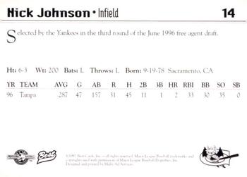 1997 Best Greensboro Bats #14 Nick Johnson Back