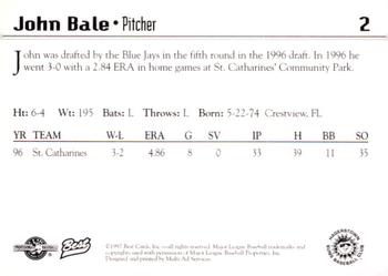 1997 Best Hagerstown Suns #2 John Bale Back