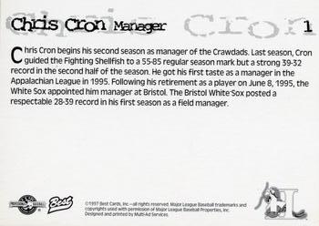 1997 Best Hickory Crawdads Beige #1 Chris Cron Back