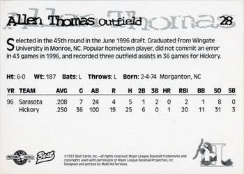 1997 Best Hickory Crawdads Beige #28 Allen Thomas Back