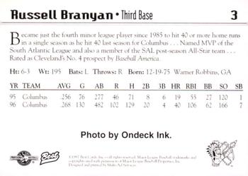 1997 Best Kinston Indians #3 Russell Branyan Back