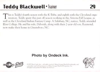 1997 Best Kinston Indians #29 Teddy Blackwell Back