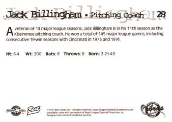 1997 Best Kissimmee Cobras #28 Jack Billingham Back