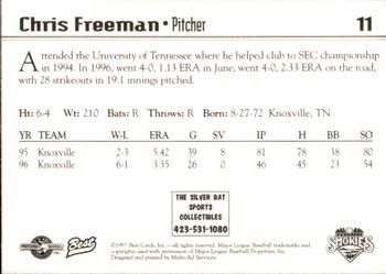 1997 Best Knoxville Smokies #11 Chris Freeman Back