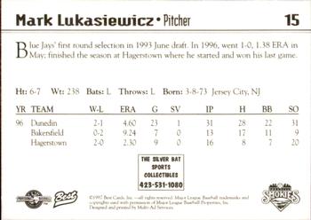 1997 Best Knoxville Smokies #15 Mark Lukasiewicz Back
