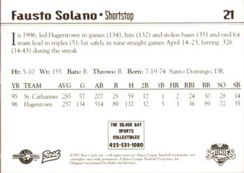 1997 Best Knoxville Smokies #21 Fausto Solano Back