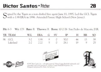 1997 Best Lakeland Tigers #28 Victor Santos Back