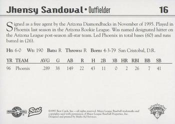 1997 Best Lethbridge Black Diamonds #16 Jhensy Sandoval Back