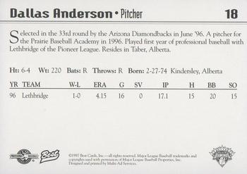 1997 Best Lethbridge Black Diamonds #18 Dallas Anderson Back