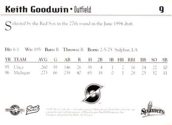 1997 Best Lowell Spinners #9 Keith Goodwin Back