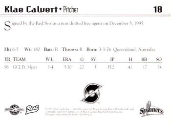 1997 Best Lowell Spinners #18 Klae Calvert Back