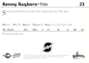 1997 Best Lowell Spinners #23 Kenny Rayborn Back