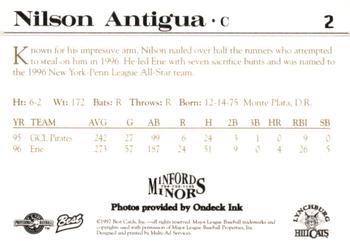 1997 Best Lynchburg Hillcats #2 Nilson Antigua Back