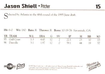 1997 Best Macon Braves #15 Jason Shiell Back