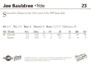 1997 Best Macon Braves #23 Joe Bauldree Back