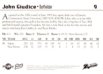 1997 Best New Haven Ravens #9 John Giudice Back