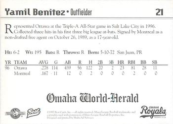 1997 Best Omaha Royals #21 Yamil Benitez Back