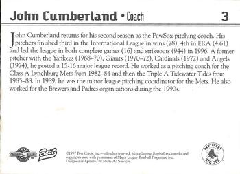 1997 Best Pawtucket Red Sox #3 John Cumberland Back