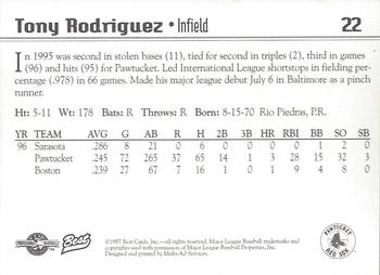 1997 Best Pawtucket Red Sox #22 Tony Rodriguez Back