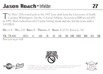 1997 Best Pittsfield Mets #27 Jason Roach Back