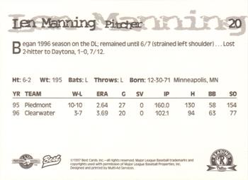 1997 Best Reading Phillies #20 Len Manning Back