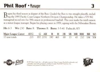 1997 Best Salt Lake Buzz #3 Phil Roof Back