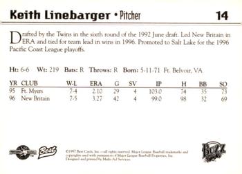 1997 Best Salt Lake Buzz #14 Keith Linebarger Back