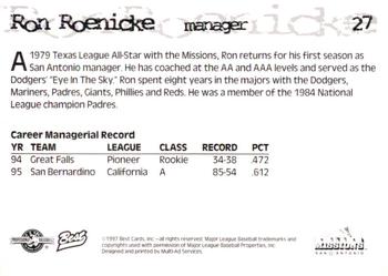1997 Best San Antonio Missions #27 Ron Roenicke Back