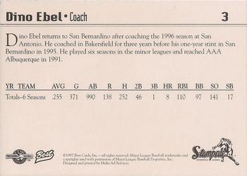 1997 Best San Bernardino Stampede #3 Dino Ebel Back