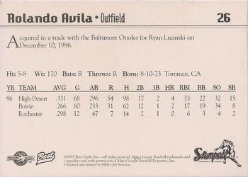 1997 Best San Bernardino Stampede #26 Rolando Avila Back