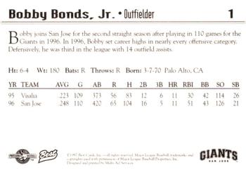 1997 Best San Jose Giants #1 Bobby Bonds Jr. Back