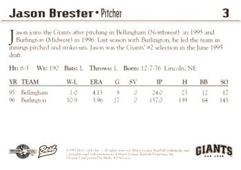 1997 Best San Jose Giants #3 Jason Brester Back