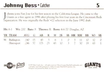 1997 Best San Jose Giants #5 Johnny Bess Back