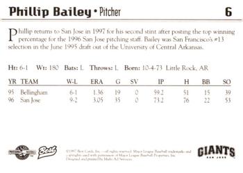 1997 Best San Jose Giants #6 Phillip Bailey Back