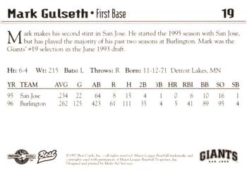 1997 Best San Jose Giants #19 Mark Gulseth Back