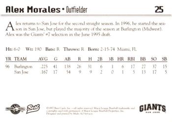 1997 Best San Jose Giants #25 Alex Morales Back