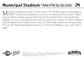 1997 Best San Jose Giants #29 San Jose Municipal Stadium Back