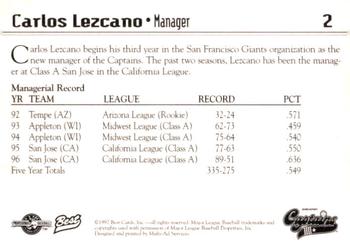 1997 Best Shreveport Captains #2 Carlos Lezcano Back