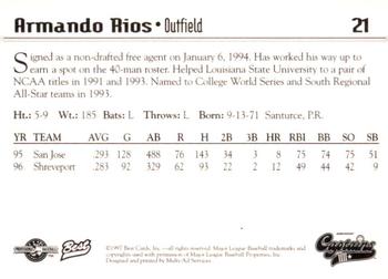 1997 Best Shreveport Captains #21 Armando Rios Back