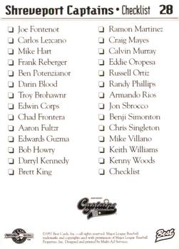 1997 Best Shreveport Captains #28 Header / Checklist Back