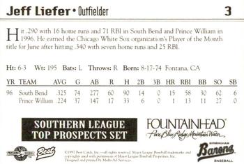 1997 Best Southern League Top Prospects #3 Jeff Liefer Back