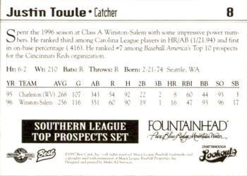1997 Best Southern League Top Prospects #8 Justin Towle Back