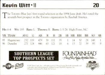 1997 Best Southern League Top Prospects #20 Kevin Witt Back
