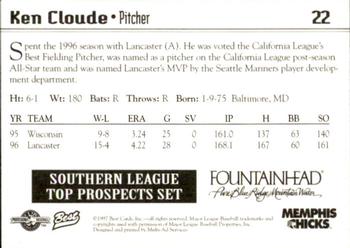 1997 Best Southern League Top Prospects #22 Ken Cloude Back
