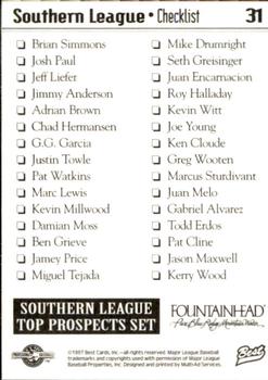 1997 Best Southern League Top Prospects #31 Title CL Back