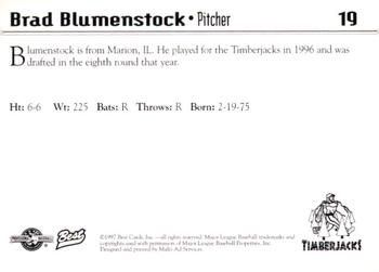 1997 Best Southern Oregon Timberjacks #19 Brad Blumenstock Back