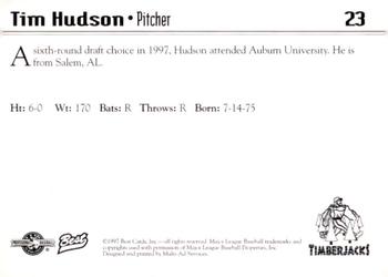 1997 Best Southern Oregon Timberjacks #23 Tim Hudson Back